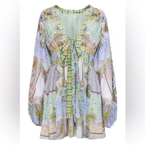 Alexis Sage Multicolor Paisley Print Tie Front Mini Dress Size M